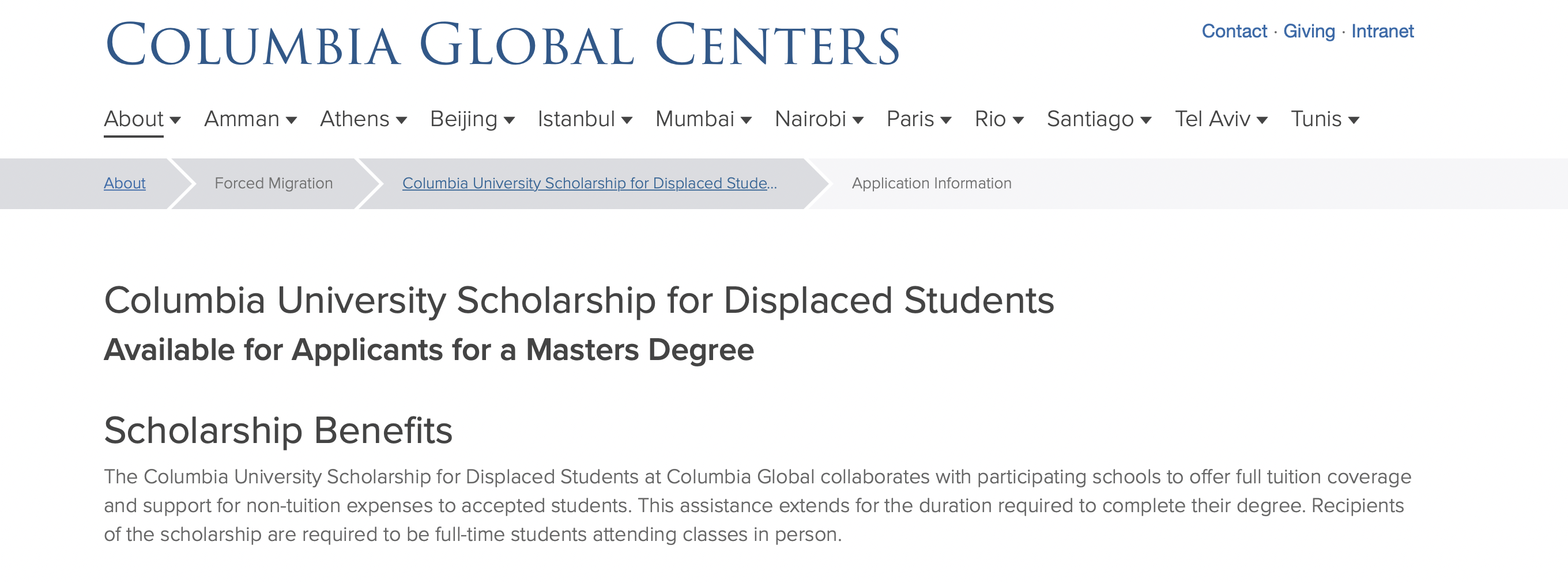 Columbia Graduate School of Arts and Sciences Scholarship for Displaced Students